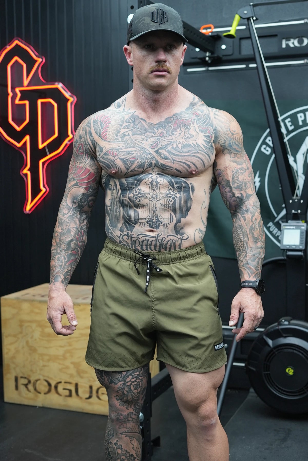 Assaulter Shorts in Olive Drab worn during strength training