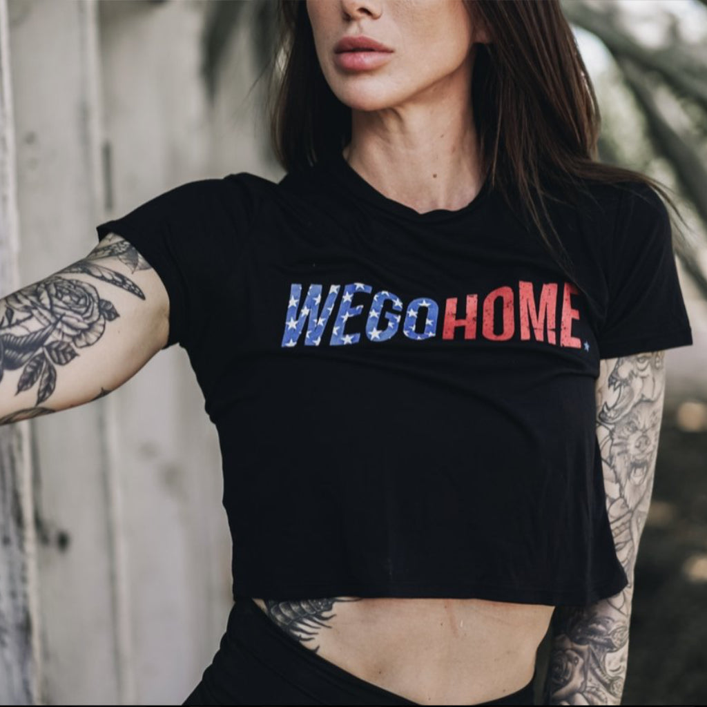 Land of the free, home of the brave Women's Crop Tee- Black/Red